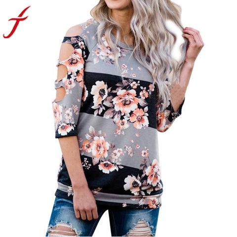 Sexy Hole T-shirt Women Off Shoulder Shirt