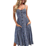 Women Sexy Printing Buttons Off Shoulder Sleeveless Dress Princess Dress