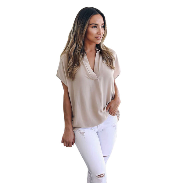 Women Ladies Summer Chiffon Short Sleeve